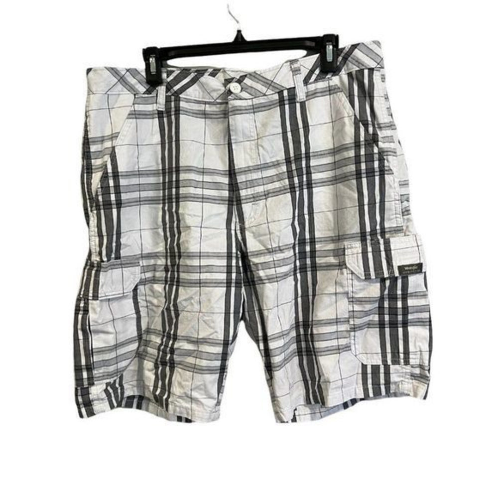 🌿4/$35🌿 WRANGLER White Grey‎ Plaid Cargo Shorts (36)